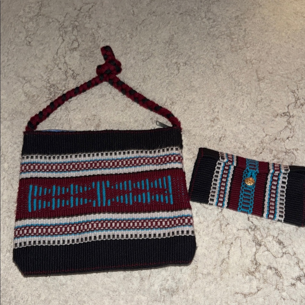 VTG Norton mcnaughton boho hippie thick knit purse bag money phone bag wristlet
